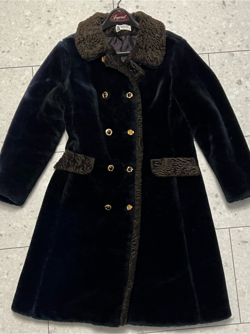 Fingerhut Fashions 60s Vintage Double-Breasted Faux Fur Coat - Black and Brown